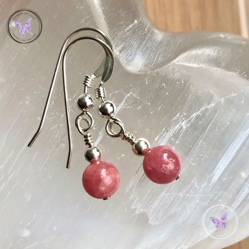 Classical Rhodochrosite Silver Earrings